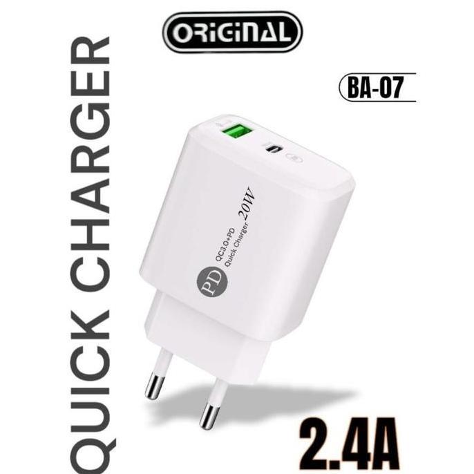 DV70 - BATOK CHARGER ORIGINAL BA-07 20W QC 3.0 + PD QUICK CHARGING SMART HP
