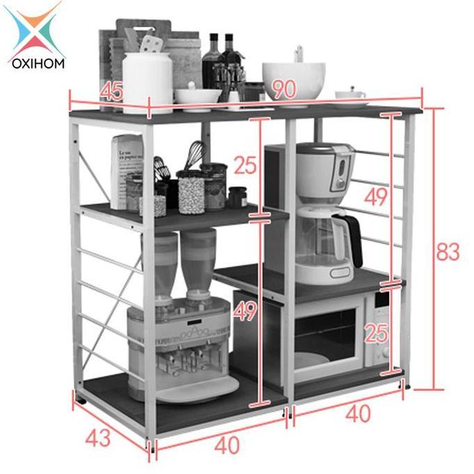 OXIHOM RAK DAPUR SUSUN KAYU BESI RAK MICROWAVE RAK SERBAGUNA