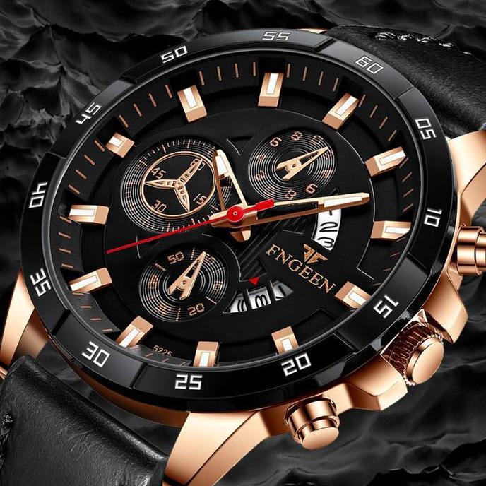 DR2>> J14 Jam Tangan Pria Kulit FNGEEN Terbaru Tahan Air Bonus Box Dan Baterai Cadangan Tahan Goresa