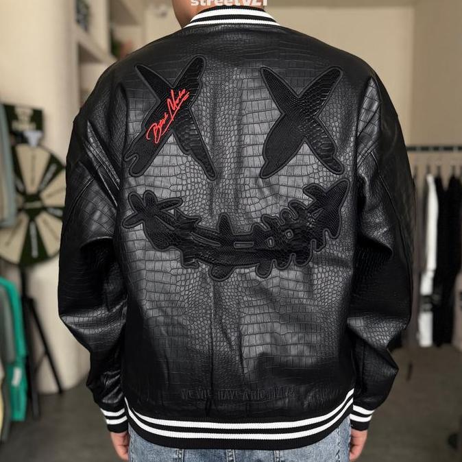 Ricky Clown Black Mamba Snakeskin Embroidered Crocodile Varsity Jacket TS