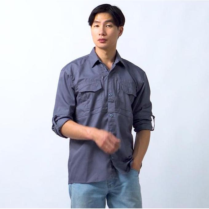 Kemeja Pria PDL Tactical Baju Seragam Lengan Panjang Safari PDH Warna Abu-abu