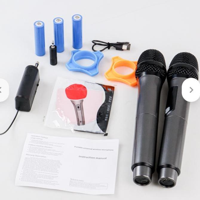 Mic wireless portable system charger 2 mic wireless multi fungsi mic Original