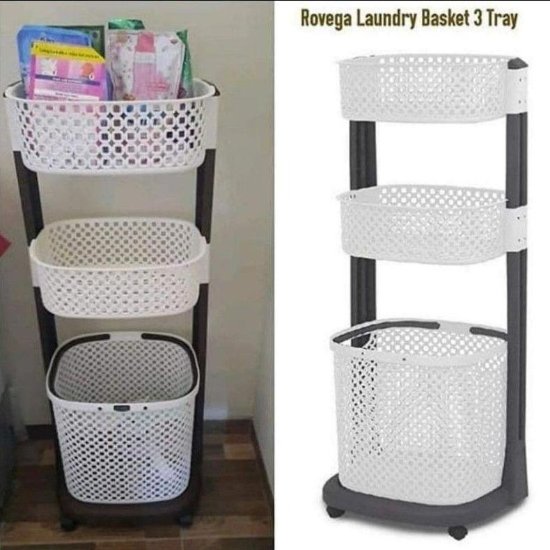 Rovega Laundry Basket Rak Keranjang Baju Kotor RLB-300 Susun 3 Keranjang Laundry
