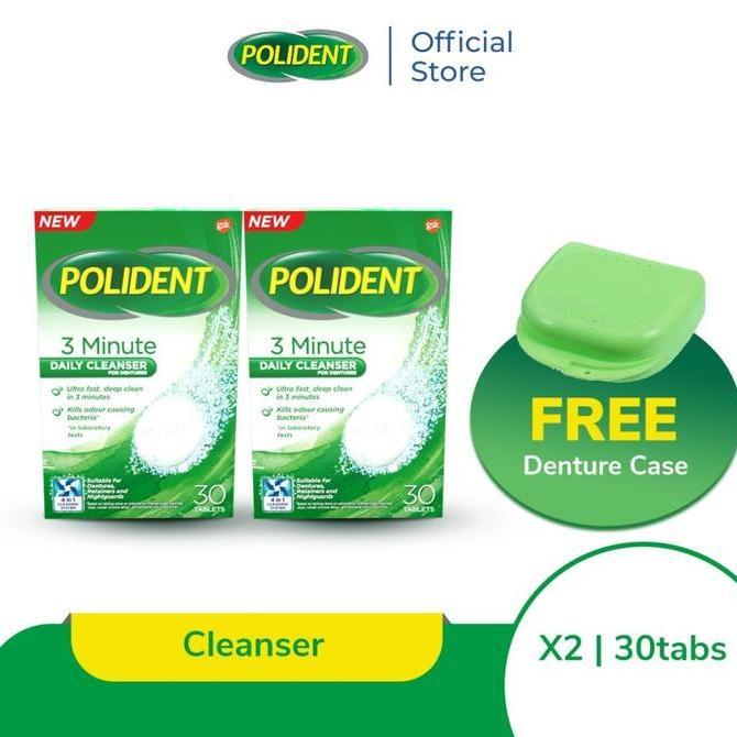 Polident Pembersih Gigi Palsu 2x30 Tablet [TWINPACK] - Free Container Gigi Palsu Original