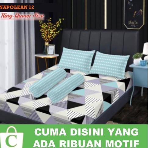 Sprei Motif Segitiga Polkadot 180X200 160X200 Biru Putih Napolean 12