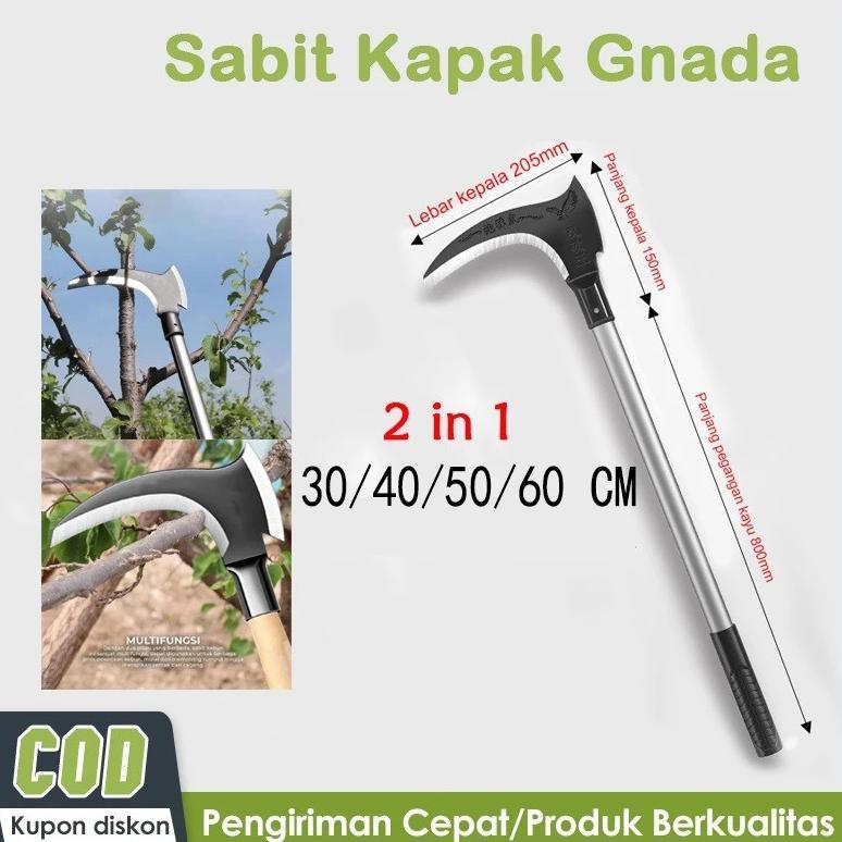 40/50/60CM Sabit Arit Rumput Baja Asli Sabit Kapak Ganda Alat Pemotong Ranting Pohon Alat Panen Padi