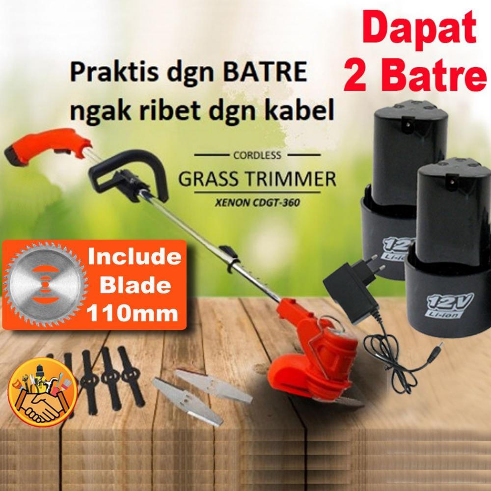 Mesin Potong Rumput Cordless Xenon CDGT360 Baterai 12volt Grass Trimmer 2 Battery xenon cdgt360