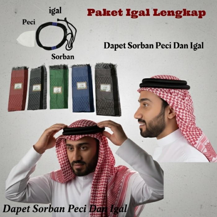 Sorban Arab Igal Arab Sorban Arab Igal Tali Peci Putih Dewasa dan anak Perlengkapan Haji Umroh Hiban