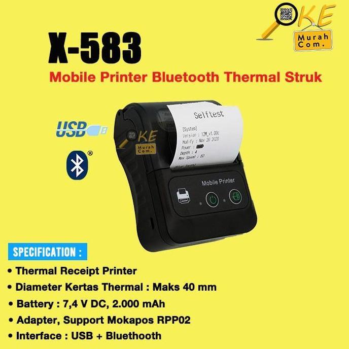 BEBAS ONGKIR - Printer Thermal Kasir 58mm Iware X583 / X-583 / X 583 Mobile Printer Bluetooth RPP02N
