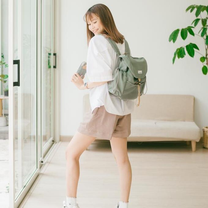 Evroa Nancy Medium Backpack - Olive Canvas Ransel | Tas Mini Ransel Ipad, Notebook 12 inch | Backpac