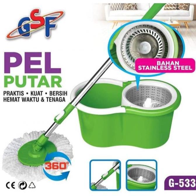 GSF Magic Spin Mop / Pel Lantai Mop GSF Rotasi 360 / Alat Pel Mop Stainless Pel Lantai