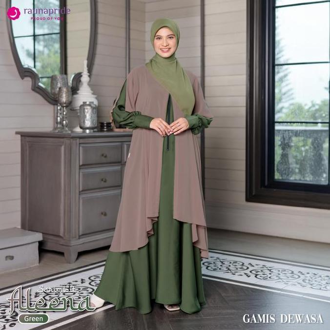 Promo Rauna Pride - Baju Keluarga Rauna - Sarimbit Aleena - Green - Rauna Collection - Set Gamis Kok