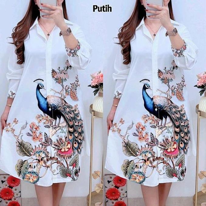 Promo 0013  KEMEJA TUNIK MOTIF MERAK LD120 SILK WANITA|TUNIK SILK COD