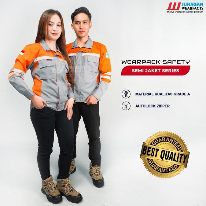 [COD] Wearpack safety baju seragam kerja Atasan panjang Pria Wanita Model Semi Jaket Warna Orange Ko