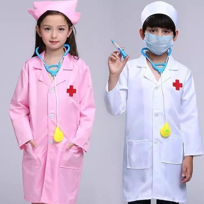 dokter kecil set lengkap baju,topi, stetoskop,masker&suntikan mainan PA