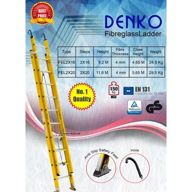 Promo Tangga Fiberglass 9.6 Meter Denko Fel2X16 9,6 M Tangga Lipat Pln Cod