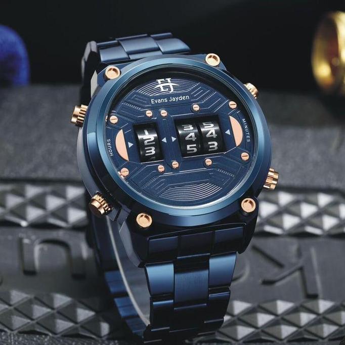 Promo Buy 1 Get 1  Evans Jayden Jam Tangan Pria 9424 Rantai Stainless Steel Turbine Water Resistant 