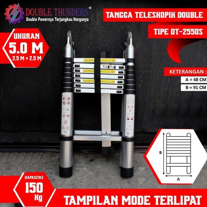Promo Dt Tangga Double Teleskopik 2,5M + 2,5M 5 Meter Cod