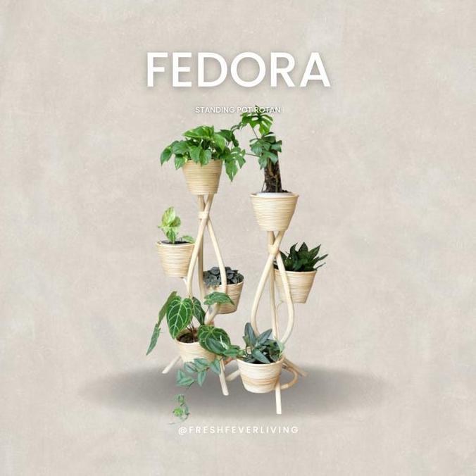 Terlaris Fedora Standing Pot Rotan/Cover Pot/Pot Bercabang 3 Susun Rotan/Small