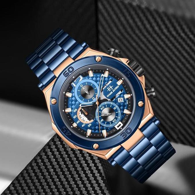 Promo Buy 1 Get 1  Evans Jayden Jam Tangan Pria EJ9839 Rantai Stainless Steel Chronograph Kaca Sapph