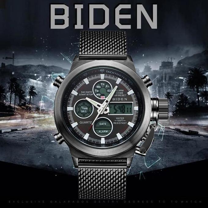 Promo JAM TANGAN PRIA BIDEN DUAL TIME WATCH LED DIGITAL ANALOG IMPORT STEEL COD