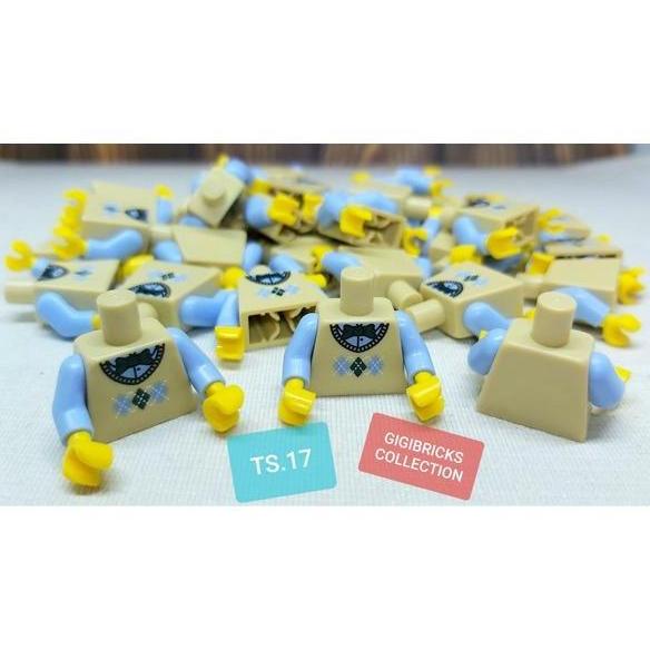 Lego Part Original TS.17 973pb1110c01 Tan Torso Knit Argyle Sweater Vest with Green Bow Tie Pattern 