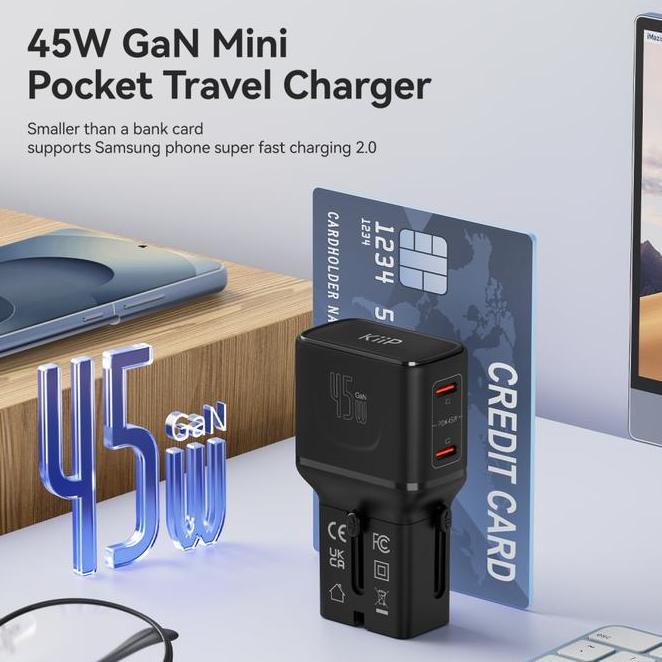 Kiip C35T Universal Travel Adaptor Charger Mini Fast Charging 45W Gan Portable Travel