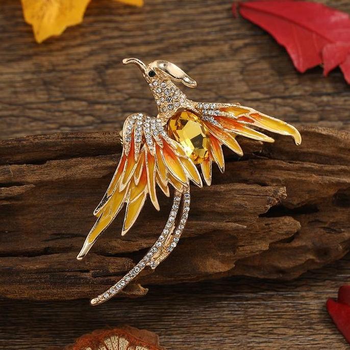 Emas Enamel Phoenix Bros Wanita Paduan Berlian Imitasi Berlian Imitasi Vermilion Bros Burung Tas Pak