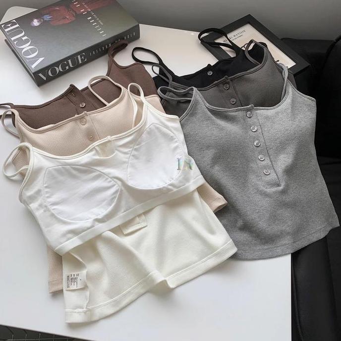 Promo LNR Shop Tank Top Bra with Cup Busa Tanpa Kawat untuk Wanita Dengan 5 Kacing Depan Tali Kecil 