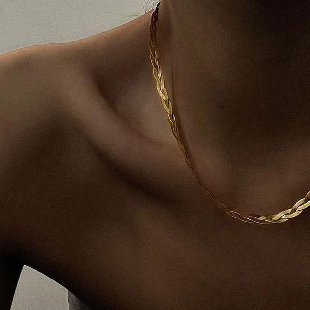 DY46 - KALUNG RANTAI ULAR FLAT MODEL 3 STRAINS BRAIDS CHAIN SATU TONE SILVER / GOLD PLATTED TITANIUM