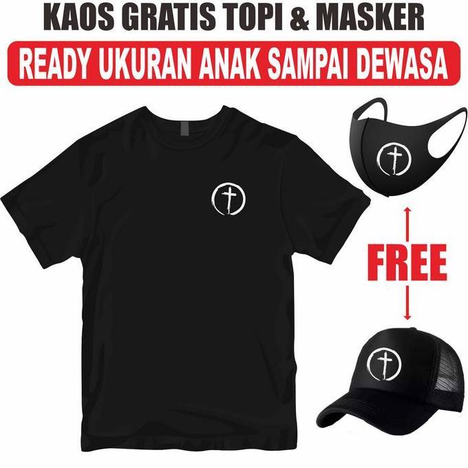 DV21 - Kaos Rohani Kristen katolik gratis Topi dan Masker Logo Salib kecil