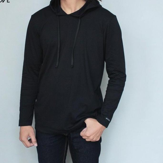 DS164 - kaos polos bertopi lengan panjang