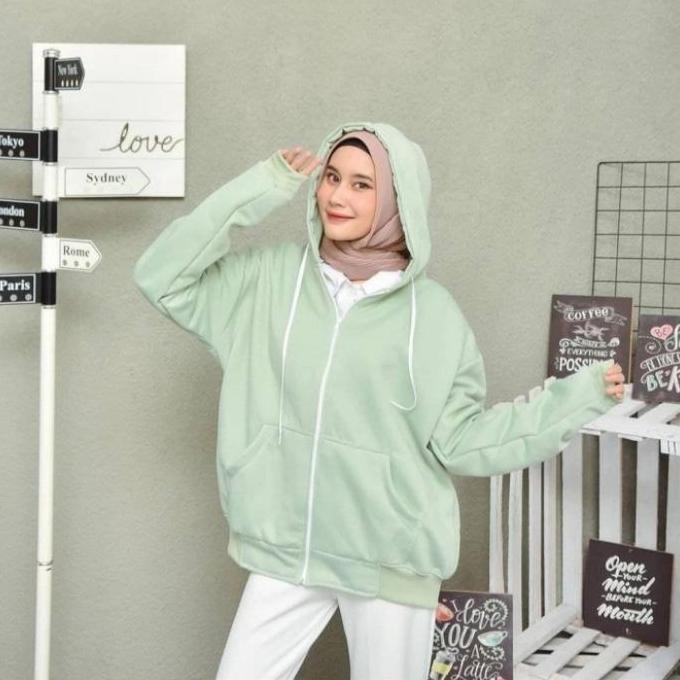 DV253 - hoodie zipper hijau mint polos