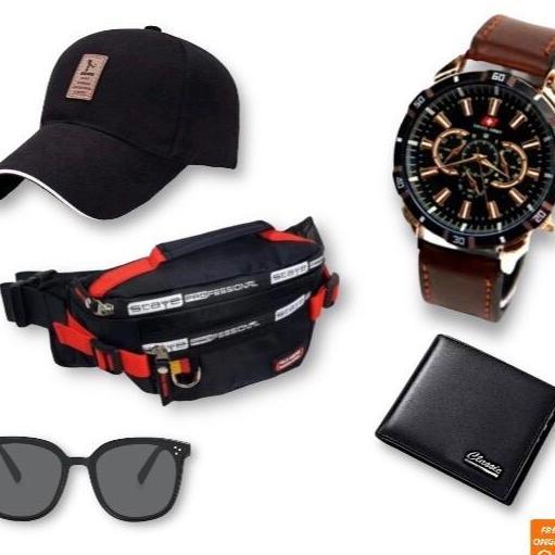 DB272 - Terbaru Paket ganteng 1 paket isi 5 tas selempang free topi , jam tangan kulit , dompet dan 