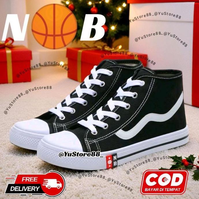 DB215 }} Sepatu Sekolah Tinggi Tali (LIST PUTIH) Sepatu Laki-laki Perempuan Hitam Putih SOL PUTIH Ca