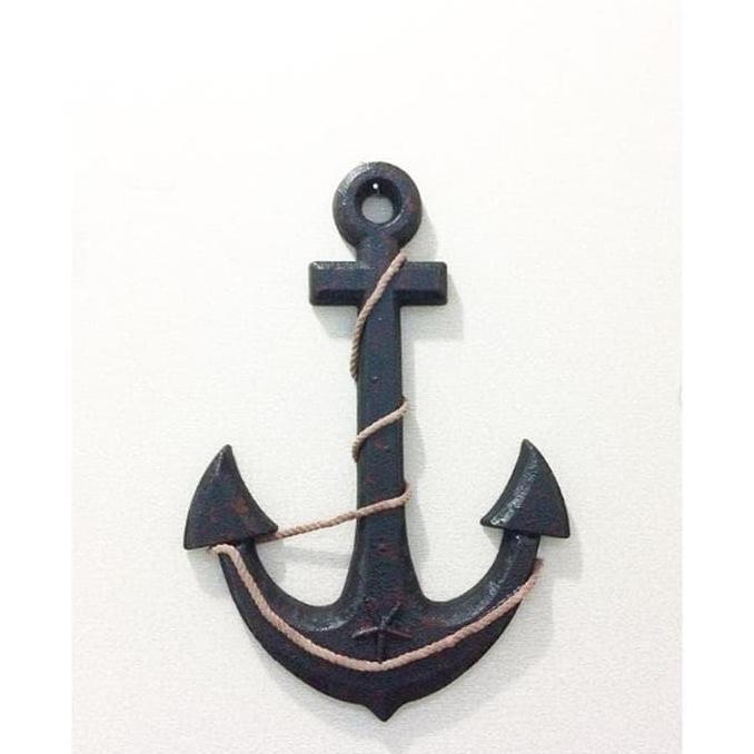 Pajangan Jangkar Kapal Biru Dongker/Jangkar Kayu/Hiasan Dinding/Ocean