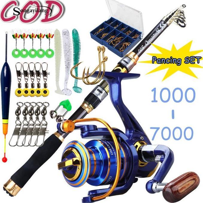 Sougayilang Set Pancing Joran Teleskopik Serat Karbon 2.1-3.6M Dengan Reel 1000-7000 Fishing Rod Com