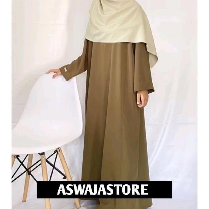 Gamis Abaya Polos Turkey Set Hijab - Remaja Aesthetic | Busui Frendly | Dress Arab | Basic Hitam LS