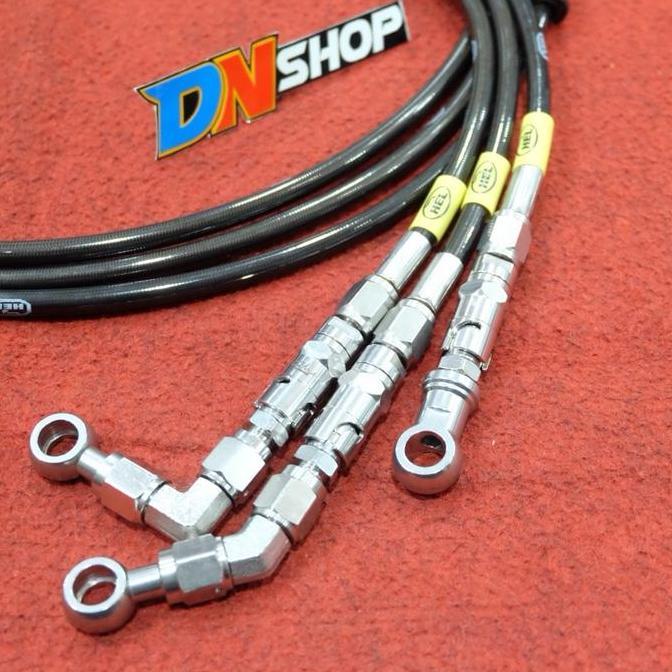 Selang rem depan hel 90cm fitting stainless 45 90 derajat staubli quickrelease