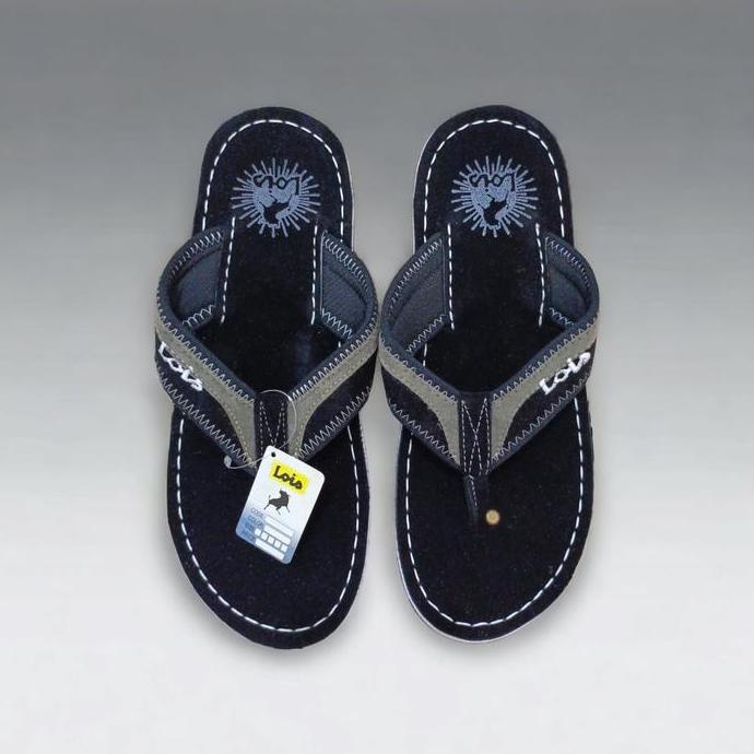 New  Sandal Jepit Pria Lois Kulit Suede Hitam Original