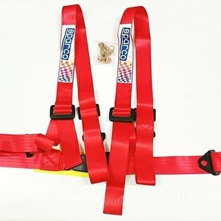DI40 >> tali sabuk pengaman seatbelt safetybelt JOK racing MOBIL balap 4 titik warna merah biru hita