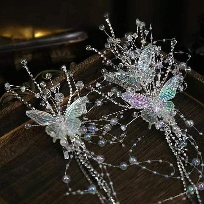sepasang Jepit Kupu Juntai - Clips Headpiece Kupu Juntai - Aksesoris Pesta