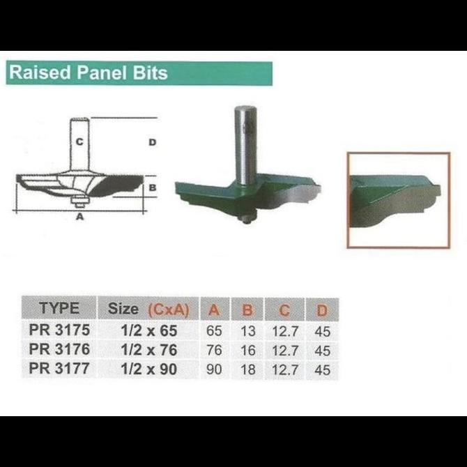 AONI Router Bits - Raised Panel Bits - Size 1/2 inch x 65mm JCK PR3175