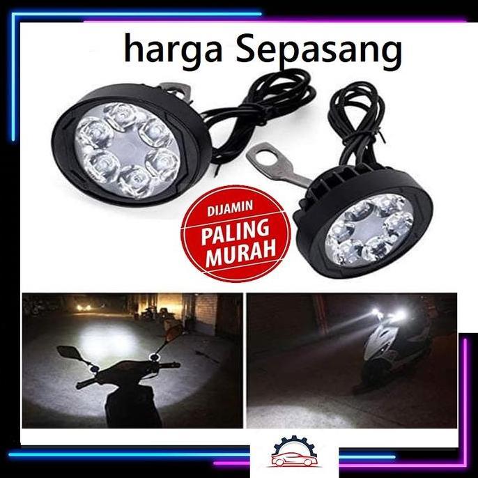 DAIKAKU Lampu Tembak Sorot Spion Motor LED U3 Cree 6 Titik Mata 18W BULAT 1SET