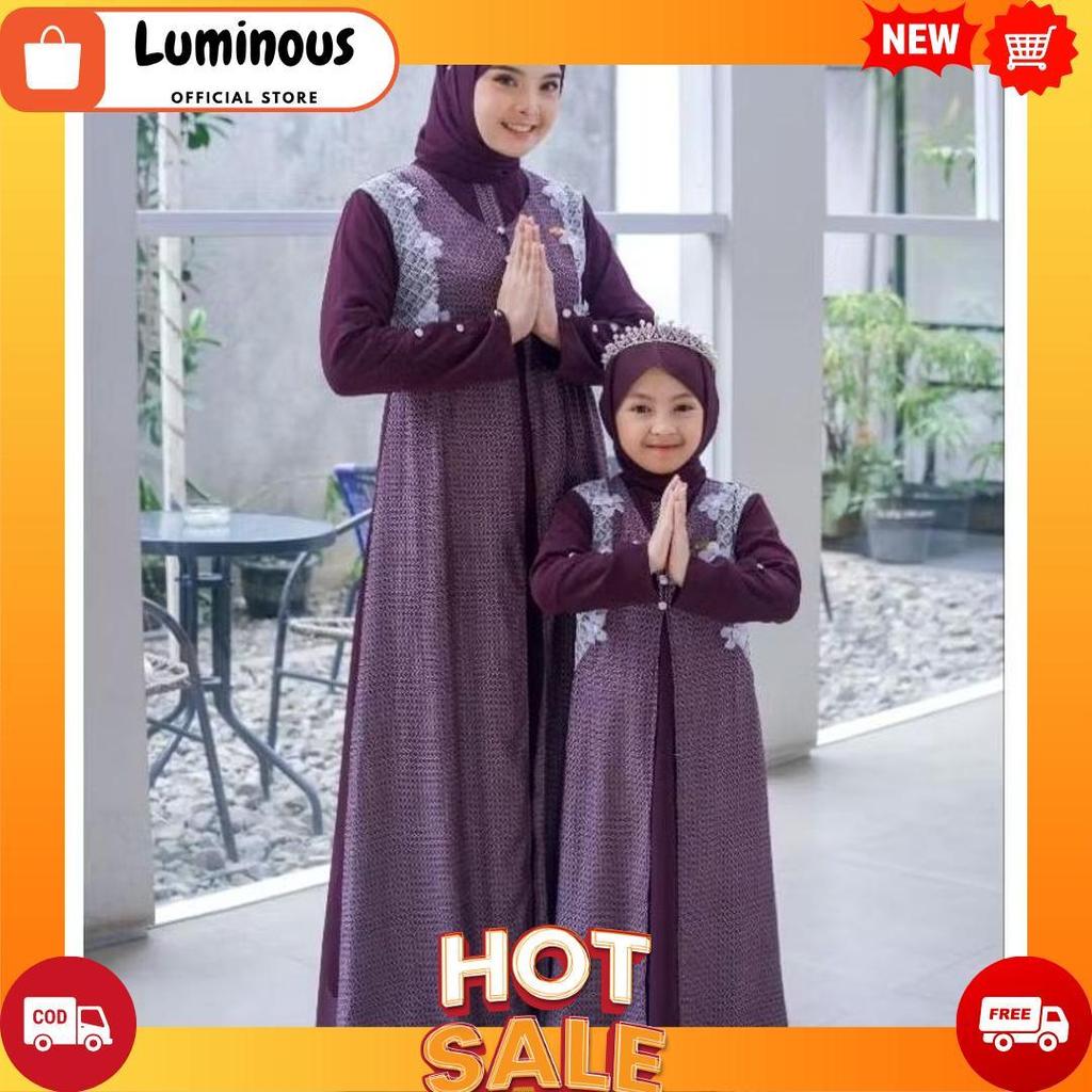 Aisha Couple Kids And Mom/Gamis Couple Ibu Dan Anak Free Pashmina Model 2025/Gamis Motif Ibu Dan Ana