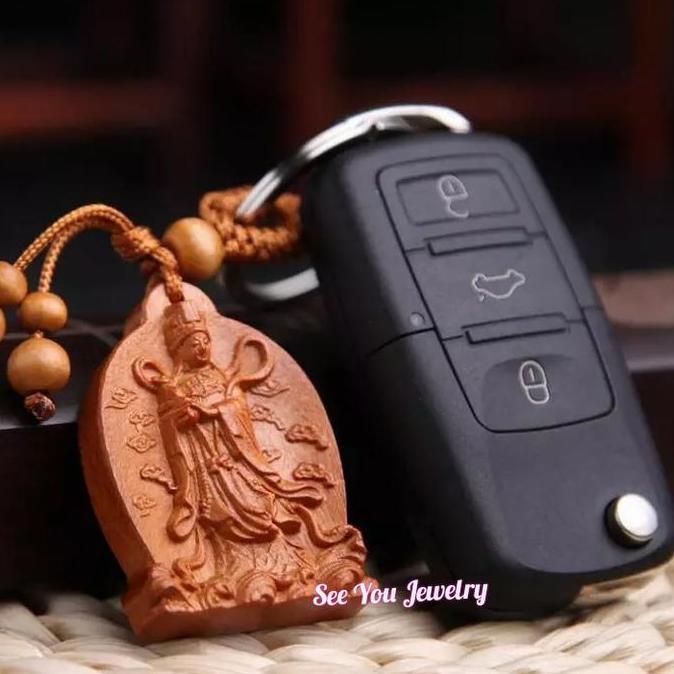 Gantungan Kunci Kayu Alami Dewi Kwan Im Po Sat / Dewi Avalokitesvara