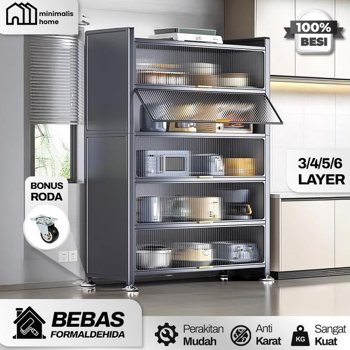 [TERMURAH] RAK DAPUR Besi Anti Karat Desain Minimalis Modern Lemari Rak Piring Susun Tertutup Aesthe