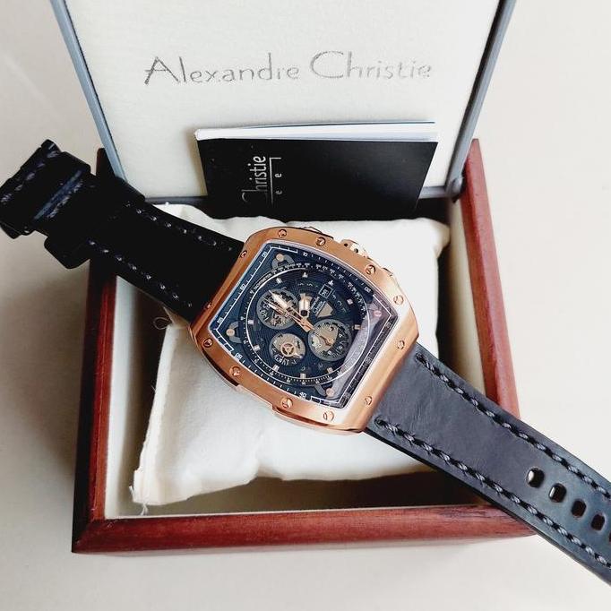 ALEXANDRE CHRISTIE AC6411 AC 6411MC ROSEGOLD Leather BLACK MAN