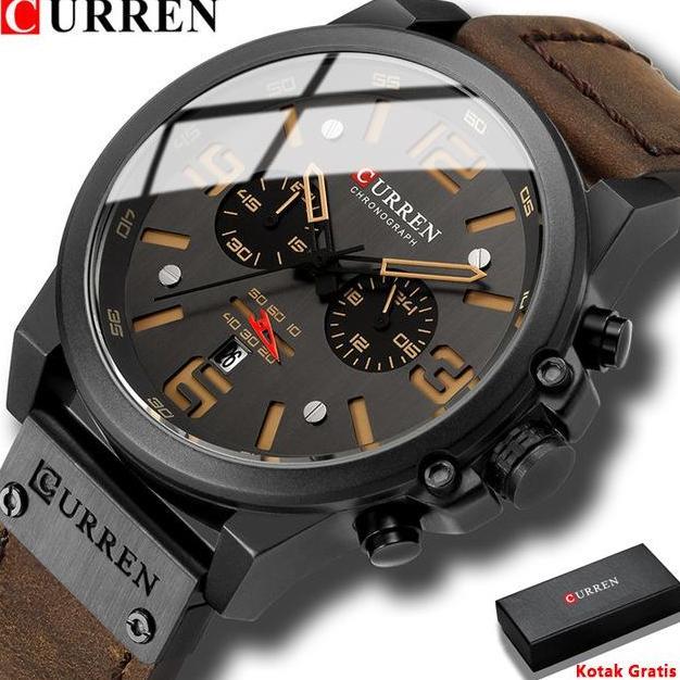 CURREN Jam Tangan Pria Chronograph Tanggal Jam Kulit Tahan Air 8314