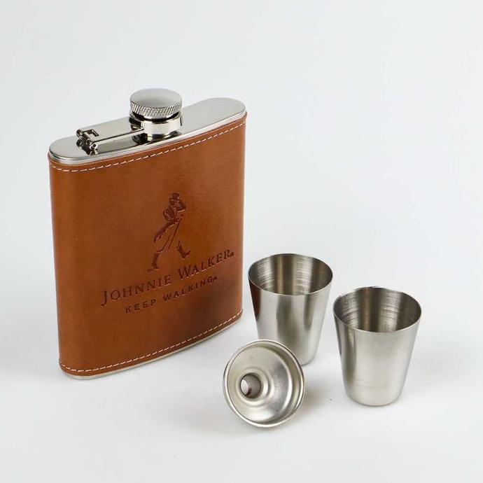 GEATOMI_10 - BOTOL HIP FLASK STAINLESS STEEL LEATHER 7OZ OUTDOOR